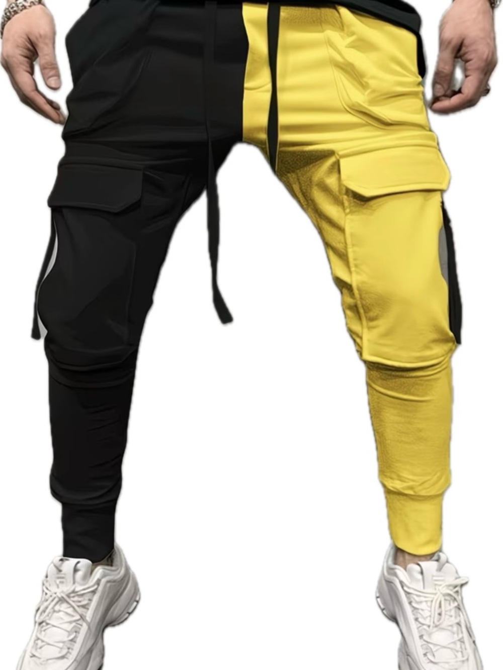 Men's Two-Tone Cargo Jogger Pants - Black & Yellow